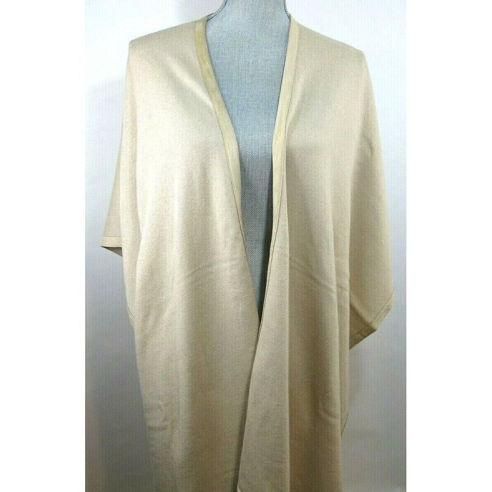 Women's Chico's S/M Open Front Drape Cotton Blend Tan‎ Poncho Cardigan